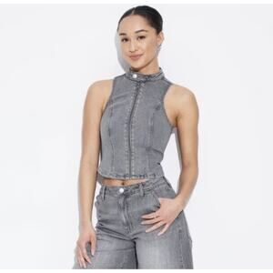 NWT WILD FABLE women’s zip up denim moto vest gray wash sz S